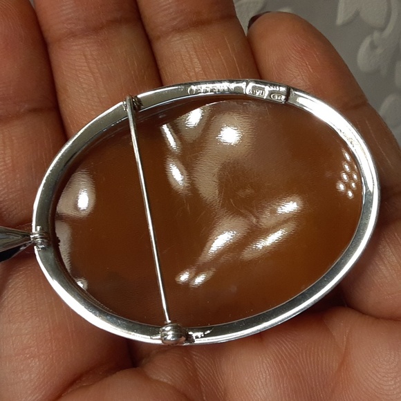 925, Made in Italy, Hand Carved Cameo, Beauty & The Beast. Pendant & Brooch. - Picture 4 of 17